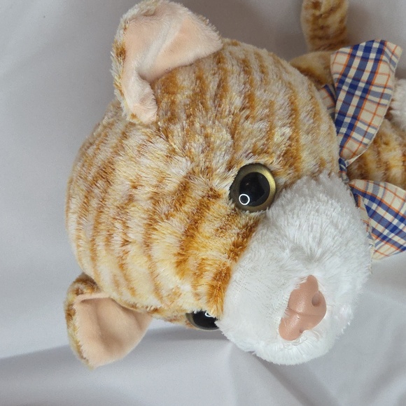Big Head Tabby Cat Plush orange with bow at neck Chosun brand 8" - Picture 4 of 9